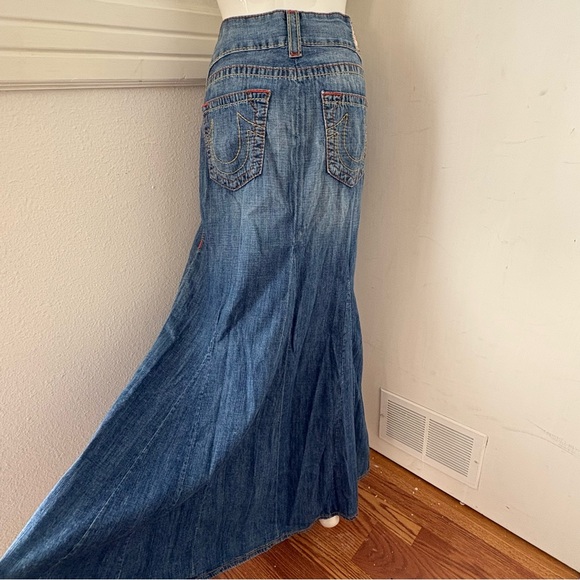 True Religion Denim Flare Trumpet Mermaid train skirt women’s 30 - Picture 4 of 16